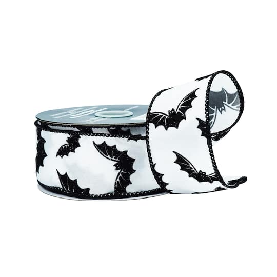 1.5" x 10yd. White & Black Bats Wired Taffeta Ribbon by Celebrate It®